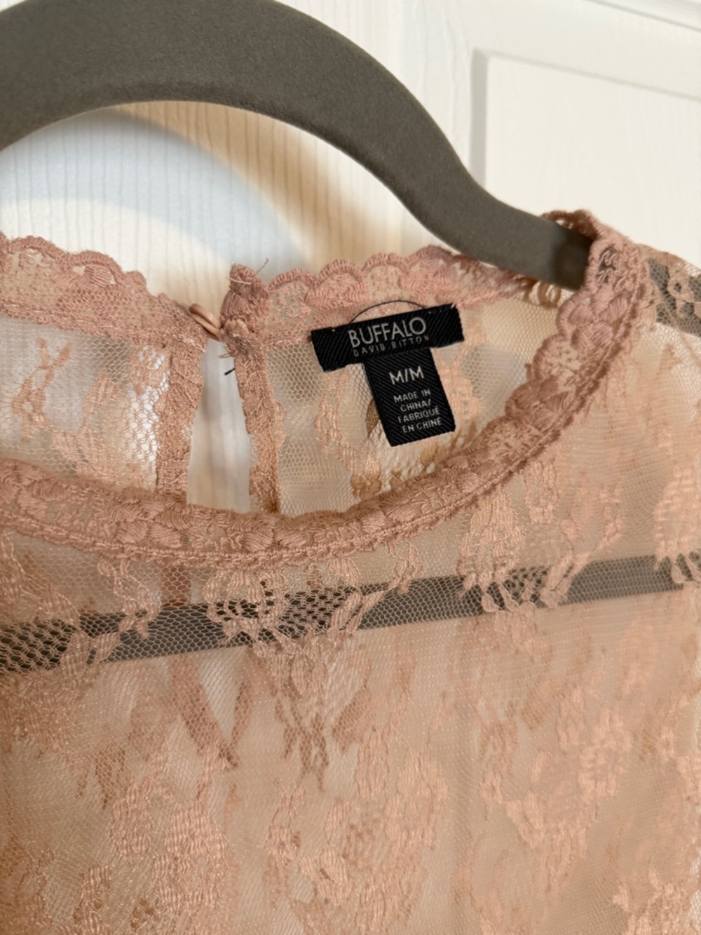 Buffalo David Bitton Blush Lace Blouse Size M Sheer Boho Ruffle Top - Picture 4 of 6